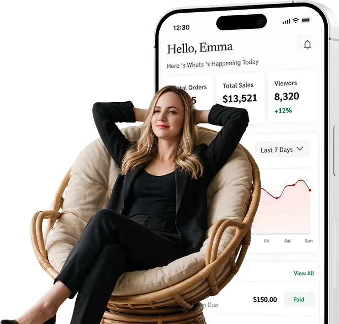 Seller checking Orbit dashboard on phone